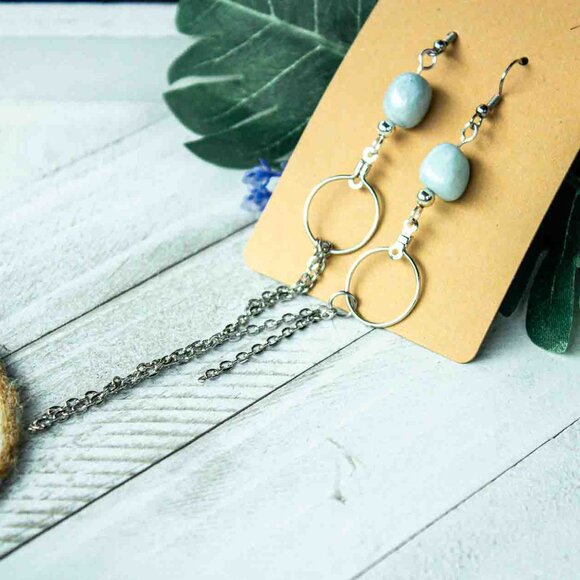 Aquamarine Silver Chain Dangle Earrings - Picture 10 of 15